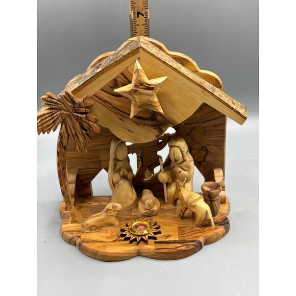 Handmade Olive Wood Nativity Set With‎ Stable  Figurines Bethlehem Music Box - Picture 10 of 11